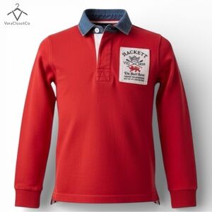 Hackett London Boys Red Long Sleeve Polo | Oxford Cambridge Boat Race | Size 7–8